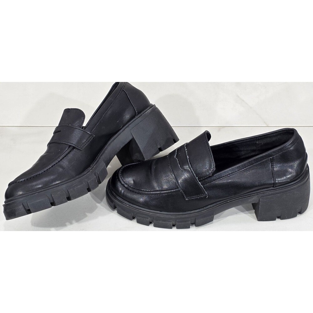 Cushionaire Pierce Black Penny Loafers Chunky Lug Sole 8.5M Retro Academia Goth